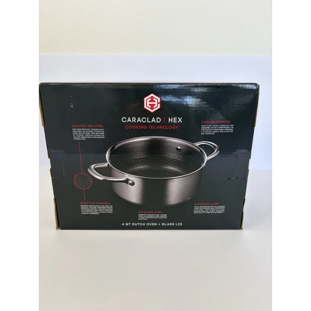 Caraclad/hex Ellevated Hex Nonstick Stainless/Aluminum 4qt Dutch Oven /glass Lid
